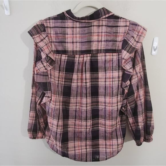 JESSICA SIMPSON plaid ruffled button up shirt med - Picture 2 of 5